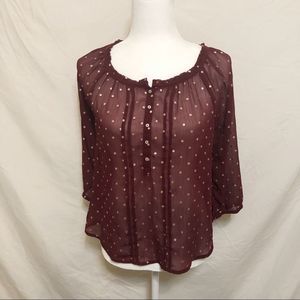 Abercrombie & Fitch Sheer Burgundy Blouse
